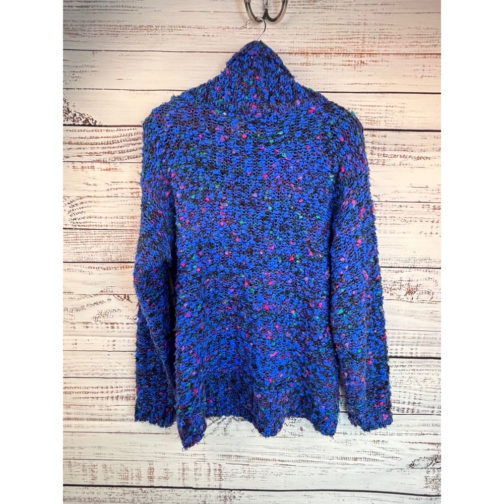 Vintage 80s Bright Blue Multi-Color Cowl Neck Pullover Sweater L Unique Dopamine - Picture 6 of 8